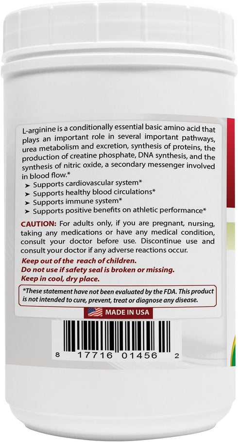 Best Naturals L-Arginine Powder 1 Pound - Pure Pharmaceutical Grade Free Form - Best Amino Acid Arginine Supplements