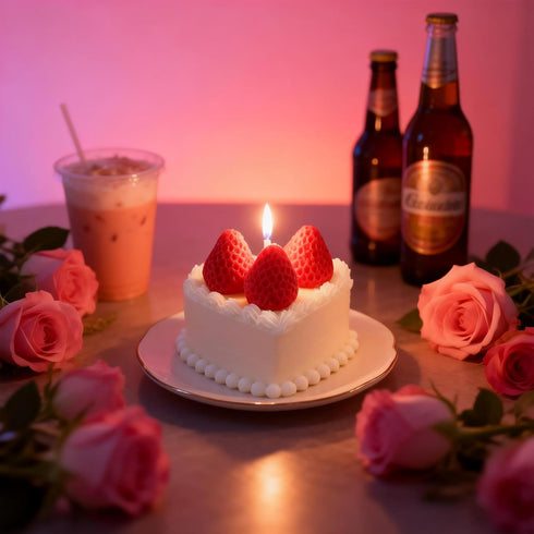 T-shin Cream Cake Shaped Scented Candle,170G Red Strawberry Shape Fruit Aroma Soy Wax