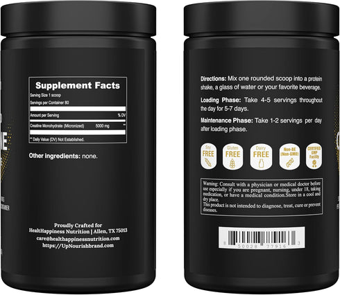 UpNourish Micronized Creatine Monohydrate Powder 400g - Unflavored Vegan Supplement for Pre Workout & Muscle Building,