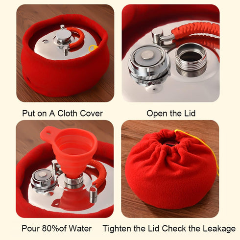 Wnanch (0.8/1.1/1.6/2 Reusable(18cm/1.6l) Metal Hot Water Bottle with Cover Removable Liter) for Cosy Nights Hand Feet