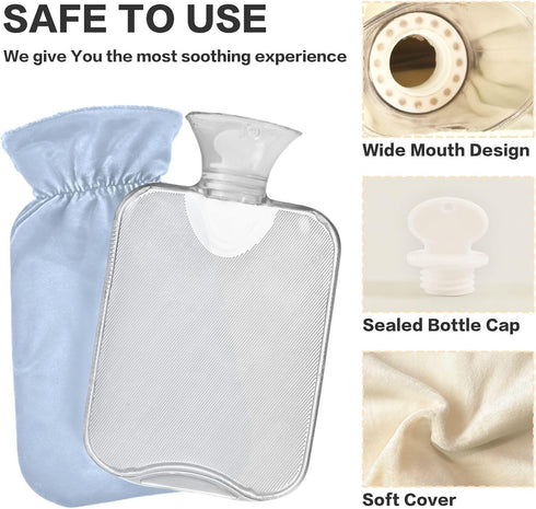 SyXIOP 2L Light Blue hot-Water Bottle with Soft Cover, Warm Water Bottle for Bed for Menstrual Cramps, Menstrual