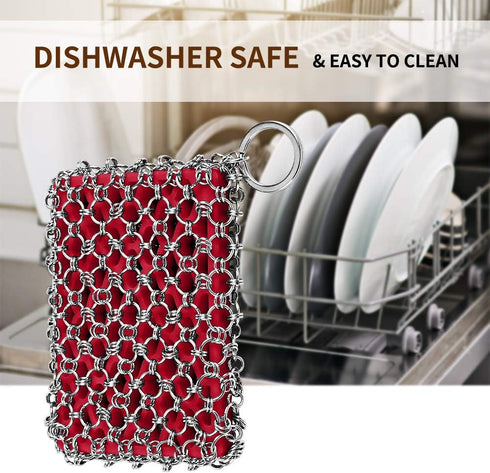 Herda Large 316L Cast Iron Chain Mail Scrubber Cleaner - Metal Skillet, Wok, Dutch Oven Cleaning Kit