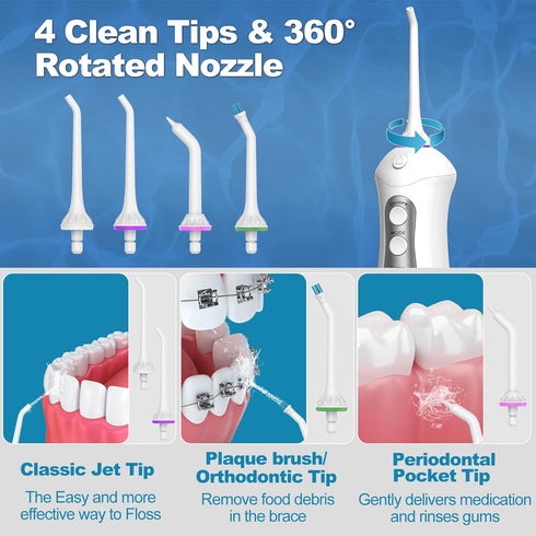 Cordless Water Flosser for Teeth: Portable Dental Oral Irrigator for Travel, 300ML Cleaning Picks