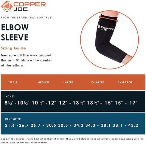 Copper Joe 2 Pack Elbow Compression Sleeve - Ultimate Relief Brace for Arthritis, Golfers, Tennis Elbow (X-Large)