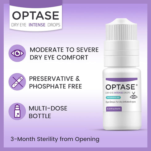 Optase Dry Eye Intense Drops, Preservative Free Eye Drops for Long Lasting Relief, .33 fl oz, 300 Doses