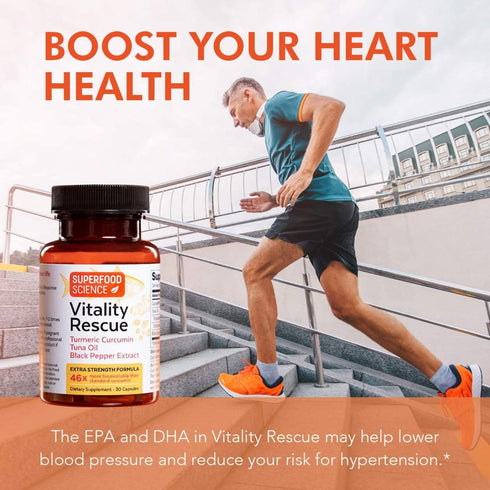 Vitality Rescue Omega 3 and Turmeric Supplement with Bioperine, CurcuWin 46X for Workout Recovery, Joint & Brain Health