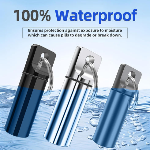 2 Pack Small Pocket Pill Box Keychain, Portable Mini Aluminium Pill Organizer Case for Outdoor Camping Travel