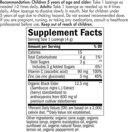 Nature’s Way Sambucus Zinc Lozenges with Elderberry and Vitamin C, Peppermint Flavored, 24 Lozenges