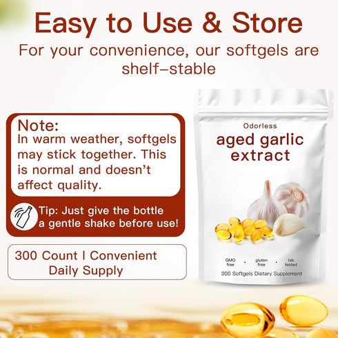 ZEYARUIBO Extract-300 Count Immune 2-Year Aged Garlic Odorless Organic Garlic Capsules Supplement for Heart & Support