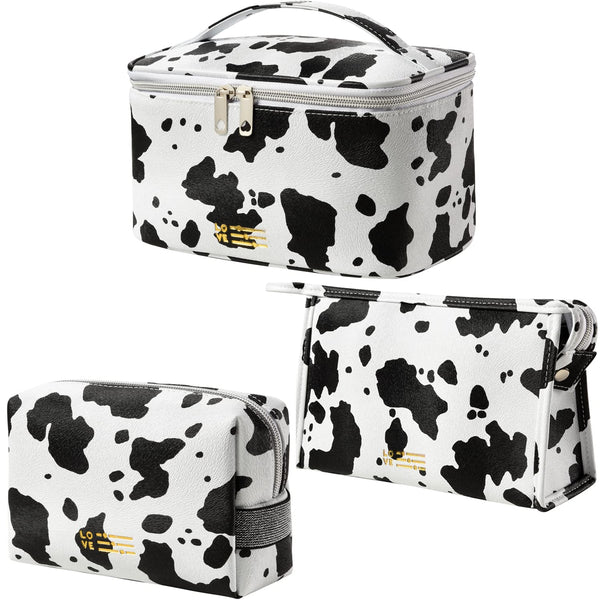 Makeup Bag Travel Toiletry Bag for Women, Cute Set of 3 Zipper Makeup Organizer, PU Leather Waterproof