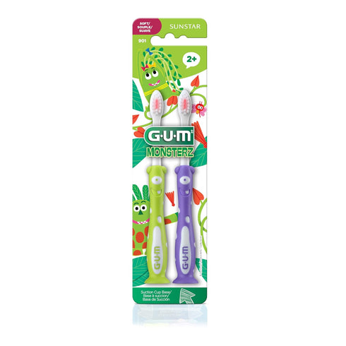 GUM Sunstar Monsterz Kids’ Toothbrush, Ages 2+, Assorted Colors, 1 Dozen