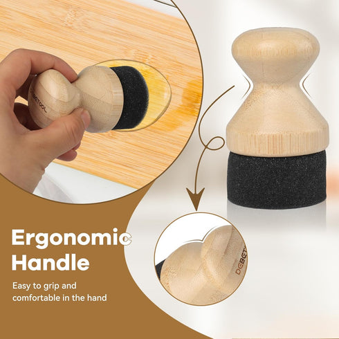 Cutting Board Oil Wax Applicator and Scrub Brush Set, Natural Bamboo with Sisal Fiber and Sponge for Utensil Care