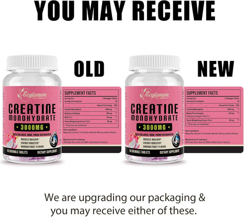 Creatine Monohydrate for Women, 3000 MG Creatine Supplement with Hydrolyzed Collagen, BCAA for Muscle Builder &