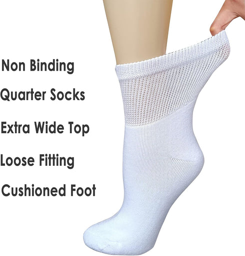 Women's Diabetic Socks, Soft Breathable Moisture Wicking, Extra Wide Non-Binding, 4 Pairs, White, Size 9-11