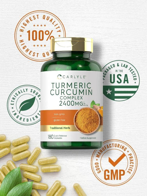Carlyle Turmeric Curcumin Supplement 2400mg | 180 Powder Capsules | Non-GMO, Gluten Free | Herbal Formula