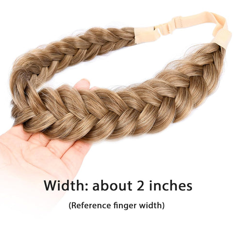 Messy Wide 2 Strands Synthetic Hair Braided Headband, Classic Chunky Braid Elastic Stretch Hairpiece, Dark Blonde