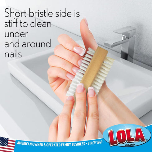 Lola Products Hand & Nail Brush | Heavy Duty Dual Sided, Soft & Stiff, Solid Wood, Cleans Hands & Fingernails