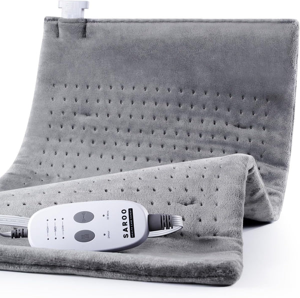 Heating Pad for Back Pain Relief, Portable Massaging Weighted Pad with 3 Heat Settings & 6 Massage Combinations, Light