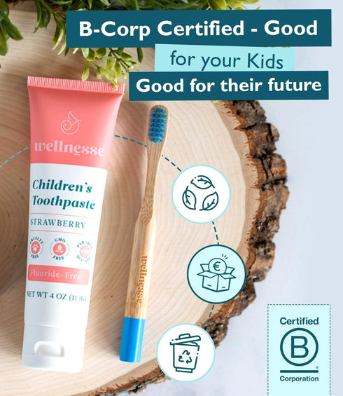 Wellnesse Kids Hydroxyapatite Toothpaste: Fluoride-Free, Natural Ingredients, Strawberry Flavor, Vegan & Cruelty-Free