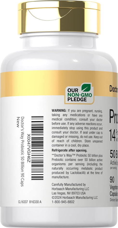 Doctor's Way Probiotic Supplement - 50 Billion Active Organisms - 90 Capsules for Men and Women