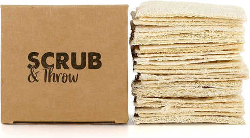 Scrub & Throw Scrub Sponges - 30-Pack Eco-Friendly All-Purpose Natural Loofah Sponges for Dishes