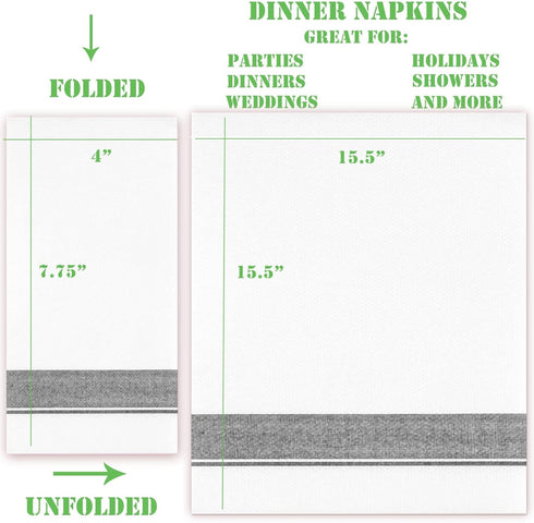 Tablesetting (50) Cloth Feel Dinner Napkins with Silver Design Disposable - Single Use Linen Feel Guest Towels