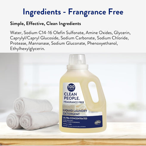 Packaging, 50 oz The Clean People Liquid Laundry Detergent - Recyclable Stain Fighting - Ultra Concentrated, Laundry