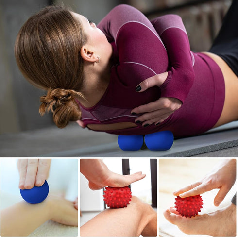 Set: Set Physical Massage Therapy Ball Lacrosse & Spiky Ball for Myofascial Release, Plantar Fasciitis, Stress Relief