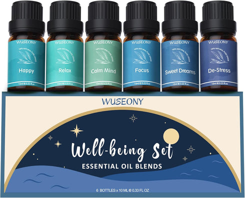 WUSEONY Well-Being Essential Blends Oils Set, Aromatherapy Oils Gift Set for Diffusers Home,