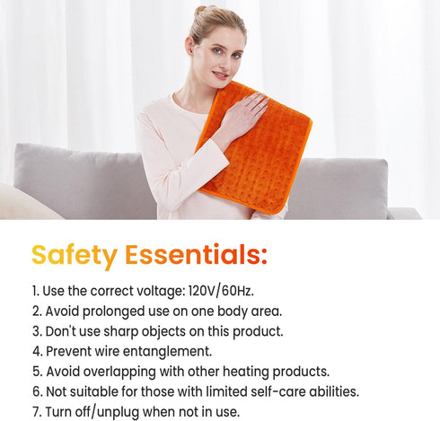 WOOMER Electric Heating Pad for Back Pain & Cramps Relief, 12"x24" Extra Large, Multi-Color Heat Pad with Auto Shut-Off