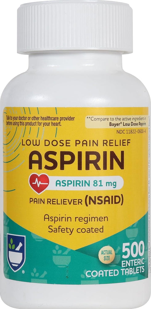 Rite Aid Aspirin Enteric Tablets - 81 mg Aspirin - 500 Count - Low-Dose for Headache Relief