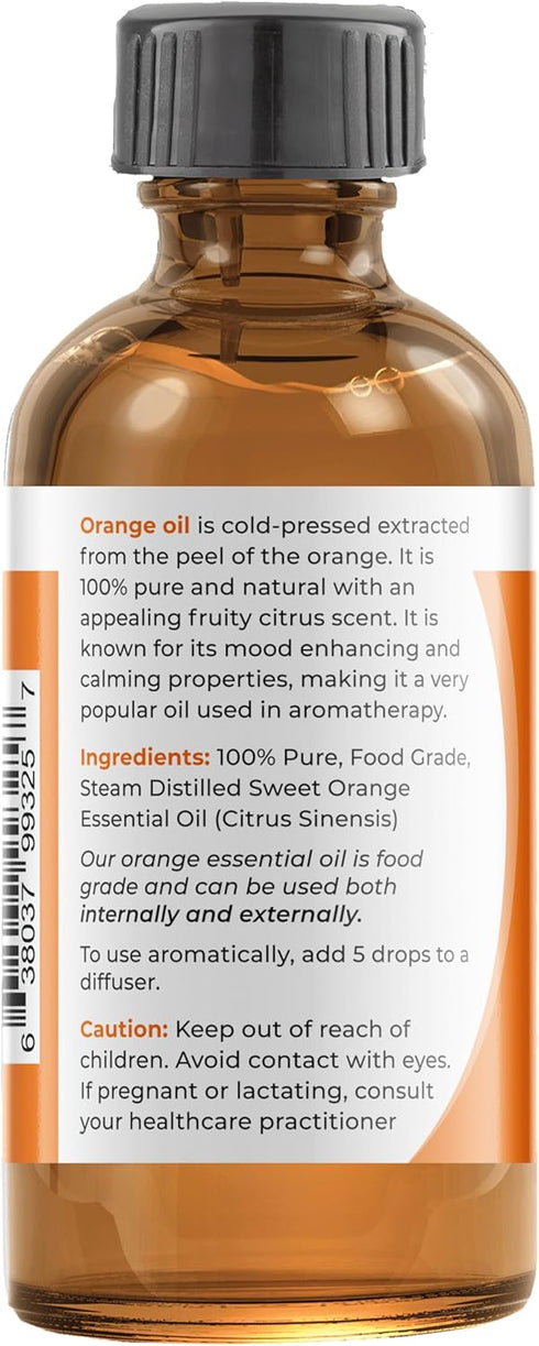100% Pure Sweet Orange Essential Oil by Viva Doria, Undiluted Food Grade USA Orange Oil, 118 mL (4 Fl Oz)
