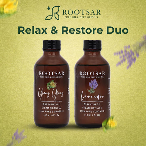 Set 100% 4 OZ 118 ML Lavender & Ylang Ylang Essential Oils Pure & Natural Diffuser Oils for Sleep, Stress Relief, Mood