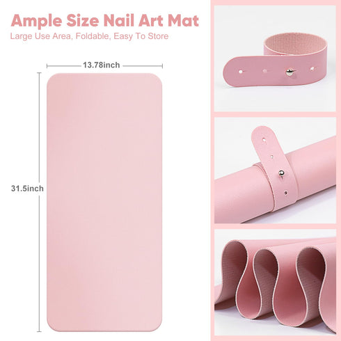 Subay Nail Art Table Mat, Soft Microfiber PU Leather Nail Hand Rest Cushion, Foldable Manicure Pad - Pink