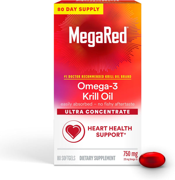 MegaRed Antarctic Krill Oil 750mg, Omega 3 Fatty Acid Supplement, Ultra Concentrate EPA & DHA Softgels, Antioxidant