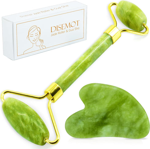 Jade Roller & Gua Sha Facial Tools, Natural Anti-Aging Skin-Care Tool for Rejuvenating Facial Skin