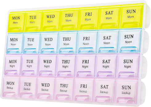 Teikou Large Weekly Pill Organizer 4 Times A Day, Medicine Cases,Moisture-Proof 7 Day