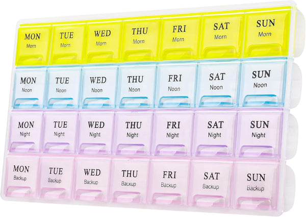 Teikou Large Weekly Pill Organizer 4 Times A Day, Medicine Cases,Moisture-Proof 7 Day