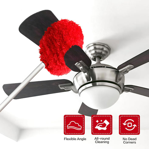 Ceiling Fan Cleaner Duster Reusable Microfiber Ceiling Fan Blade Cleaner Removable Duster with Extension Pole Adjusts 13 to 49.7 Inch for Cleaning Walls Bookshelves Furniture Door Window Top (Red) by Heonay