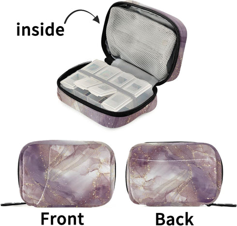 Ollabaky 7 Purple Rose Marble Pill Case, Weekly Portable Pill Bag Container Days Cute Pill Box Organizer Vitamin