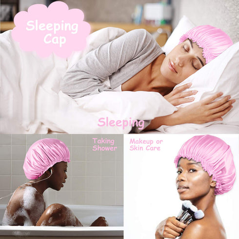 ROYBENS 4PCS Satin Bonnets for Women, Silk Sleep Cap for Curly Hair and Braids