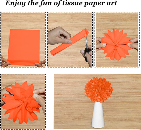 Undemouc 100 Sheets Orange Tissue Paper 20x14 Inches for DIY Crafts, Birthday, Weddings, Party Decor