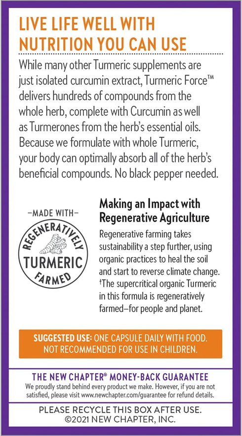 New Chapter Turmeric Supplement - One Daily, Heart, Brain & Healthy Inflammation Support, 120 Count (4 Month Supply)