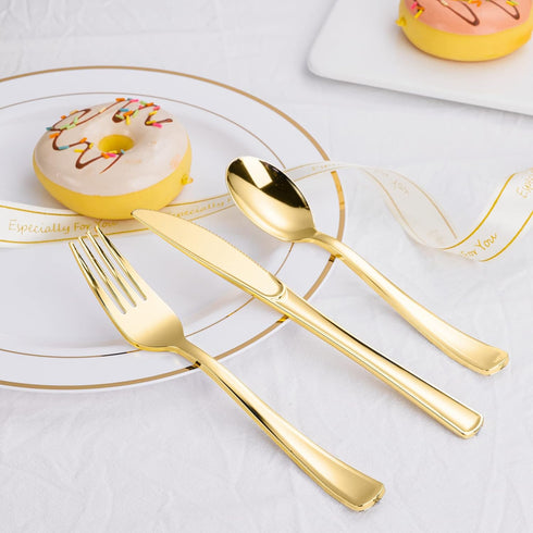 N9R 60 Pcs Gold Plastic Silverware Set, Disposable Flatware for Parties, 30 Gold Forks, 15 Spoons, 15 Knives