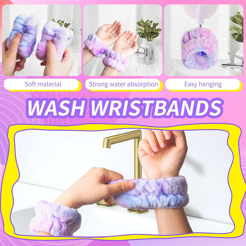 WSYUB Spa Headband and Matching Wrist Bands, Fuzzy Skincare Bow Headbands for Face Washing