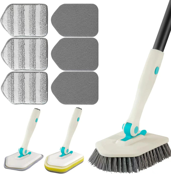 3 in 1 Scrub Cleaning Brush with Long Handle 51'', Shower Bathtub Tub & Tile Scrubber Brush, Includes 1 Stiff Brush