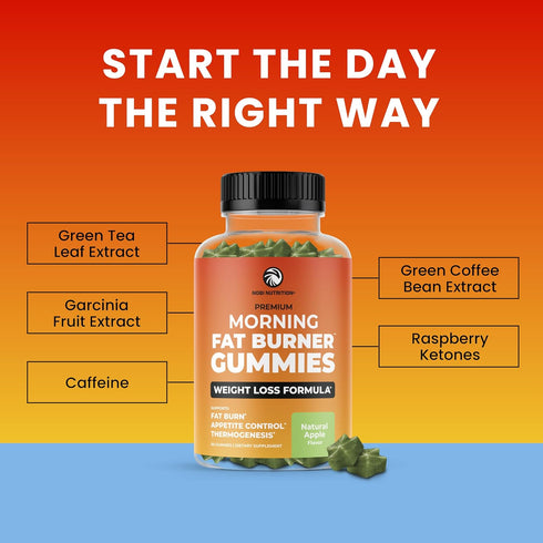 Morning Fat Burner Gummies for Weight Loss for Women & Men | Thermogenic Belly Fat Burner with Green Tea, Garcinia, 60