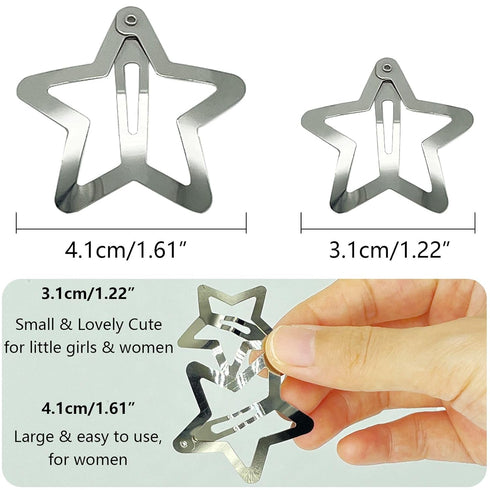 30 PCS 1.22" Star Hair Clips Snap Hair Barrettes Non Slip Star Hair Accessories for Girls Women 2000s Y2K Silver Metal Hair Clips