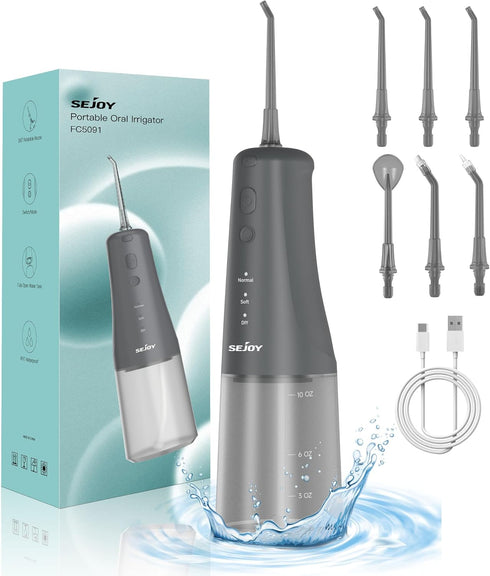 Sejoy Cordless Rechargeable Water Flosser, 6 Jet Tips, IPX7 Waterproof, Oral Irrigator for Kids and Braces