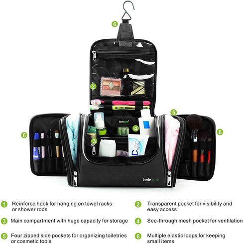LAVIEVERT Toiletry Bag, Makeup Organizer, Portable Travel Kit for Business and Vacation (Black)